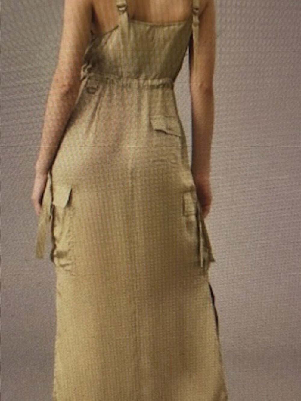 Anthropologie Love The Label Moss Green Utility Strap SatinJumper Midi Dress NWT - Picture 6 of 16